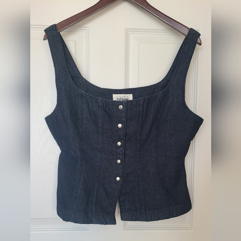 Snap Front Denim Corset Top - Picture 2 of 6